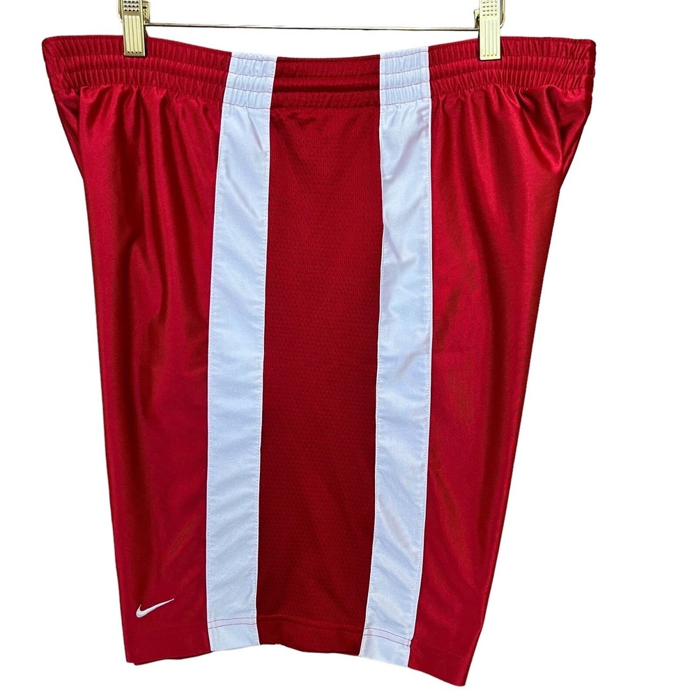 Nike Shorts Mens Large Red White Swoosh Gym Fitness Sports Active Basketball